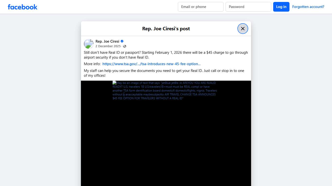 Rep. Joe Ciresi - Still don't have Real ID or passport?... Facebook